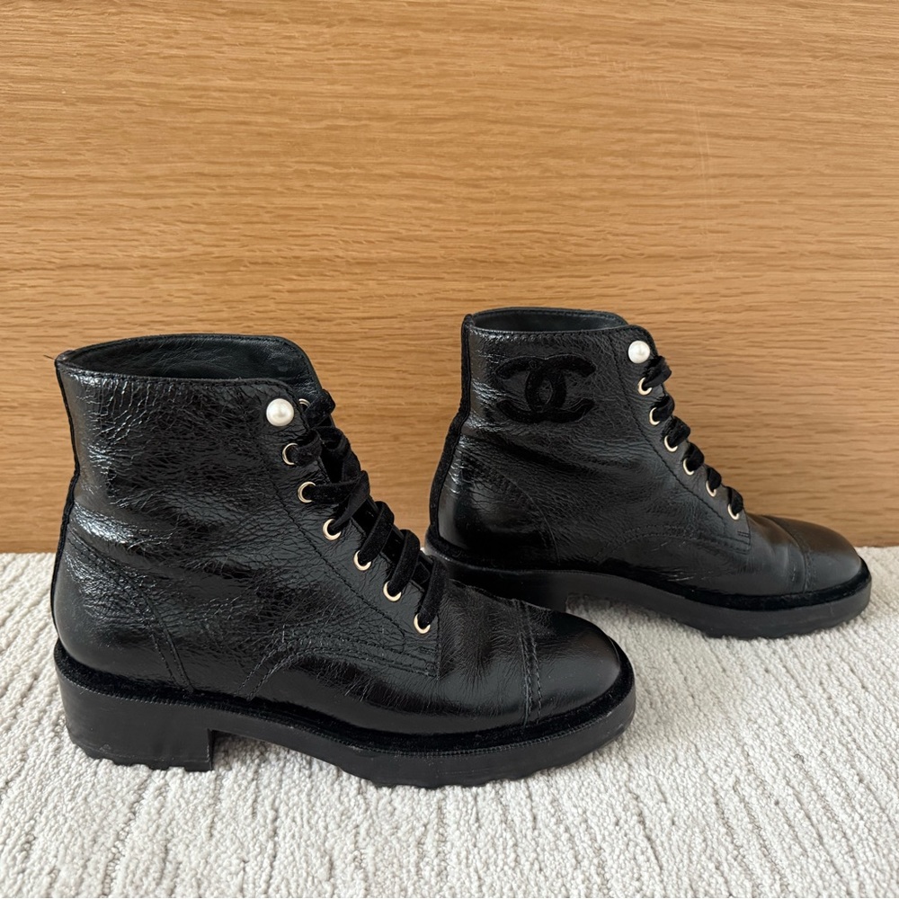 CHANEL Black Combat Boots